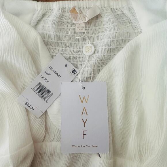 WAYF White Crepe Front Tie Top, Puff Sleeves, Romantic Prairie, Size L, NWT - Picture 2 of 8